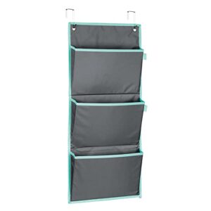 mDesign Soft Fabric Wall Mount/Over Door Hanging Storage Organizer - 3 Large Pockets - Holds Office Supplies, Planners, File Folders, Notebooks - Gray/Teal Blue