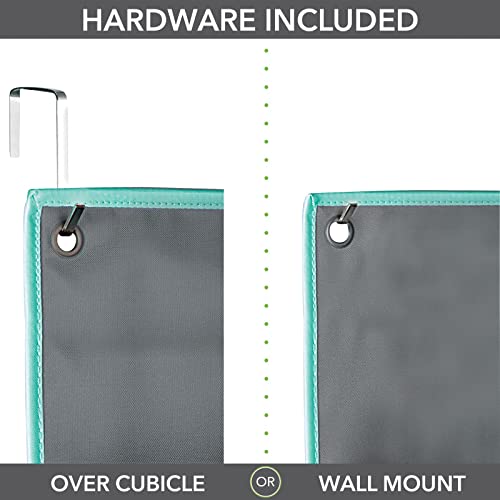 mDesign Soft Fabric Wall Mount/Over Door Hanging Storage Organizer - 3 Large Pockets - Holds Office Supplies, Planners, File Folders, Notebooks - Gray/Teal Blue