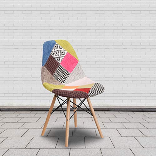 Flash Furniture 2 Pack Elon Series Milan Patchwork Fabric Chair with Wooden Legs