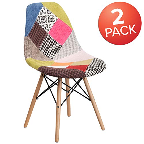 Flash Furniture 2 Pack Elon Series Milan Patchwork Fabric Chair with Wooden Legs