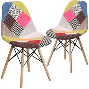 Flash Furniture 2 Pack Elon Series Milan Patchwork Fabric Chair with Wooden Legs