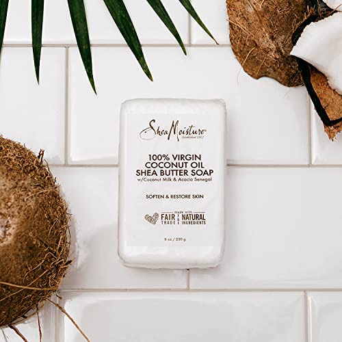 SheaMoisture Shea Butter Body Wash Bar Soap, Cleansing Skin Care to Soften & Restore, 100% Virgin Coconut Oil with Coconut Milk, Shea Butter & Acacia Senegal, 8 Oz Bar - 6 pack