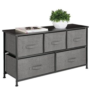 mdesign 21.65" high steel frame/wood top storage dresser furniture unit with 5 removable fabric drawers - wide bureau organizer for bedroom, living room, closet - lido collection, charcoal gray
