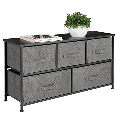 mDesign 21.65" High Steel Frame/Wood Top Storage Dresser Furniture Unit with 5 Removable Fabric Drawers - Wide Bureau Organizer for Bedroom, Living Room, Closet - Lido Collection, Charcoal Gray