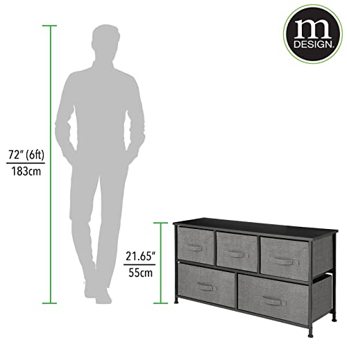 mDesign 21.65" High Steel Frame/Wood Top Storage Dresser Furniture Unit with 5 Removable Fabric Drawers - Wide Bureau Organizer for Bedroom, Living Room, Closet - Lido Collection, Charcoal Gray