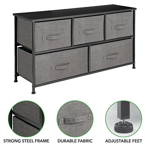 mDesign 21.65" High Steel Frame/Wood Top Storage Dresser Furniture Unit with 5 Removable Fabric Drawers - Wide Bureau Organizer for Bedroom, Living Room, Closet - Lido Collection, Charcoal Gray