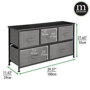 mDesign 21.65" High Steel Frame/Wood Top Storage Dresser Furniture Unit with 5 Removable Fabric Drawers - Wide Bureau Organizer for Bedroom, Living Room, Closet - Lido Collection, Charcoal Gray