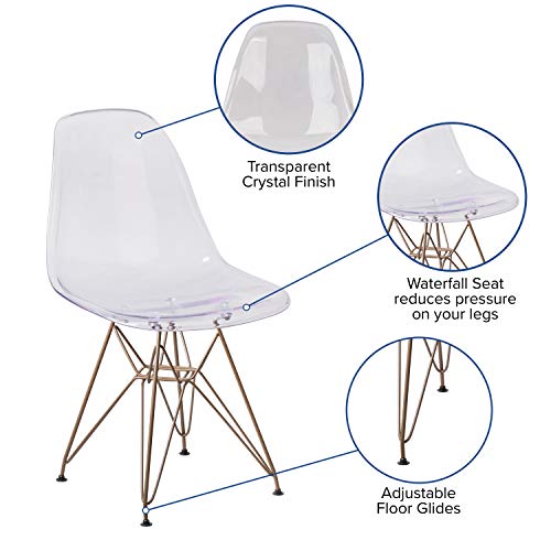 Flash Furniture Elon Series Ghost Chair with Gold Metal Base