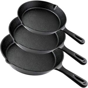 cast iron skillet pan set of 3 | pre-seasoned 6, 8, 10 inch non-stick coated pots for frying, cooking, baking, broiling | oven-safe, use on induction, electric, gas cooktop prime holiday gift idea
