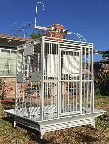 4 Size, Castle PlayTop Parrot Cage for Large Macaws Cockatoos African Grey Amazon (40" x 30" x 72"H White Vein)