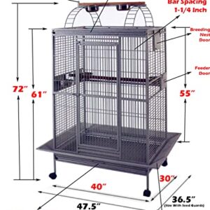 4 Size, Castle PlayTop Parrot Cage for Large Macaws Cockatoos African Grey Amazon (40" x 30" x 72"H White Vein)