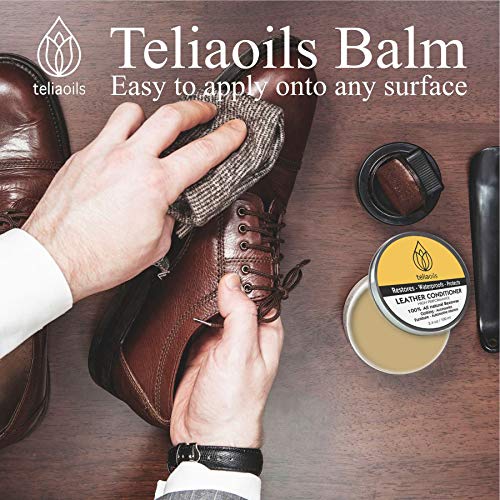 Teliaoils Leather Conditioner - Natural Clear Leather Repair Care Balm for Any Kind- Waterproofing Leather Salve Restorer, Softener & Protector - for Upholstery, Furniture, Shoes, Sofa & More