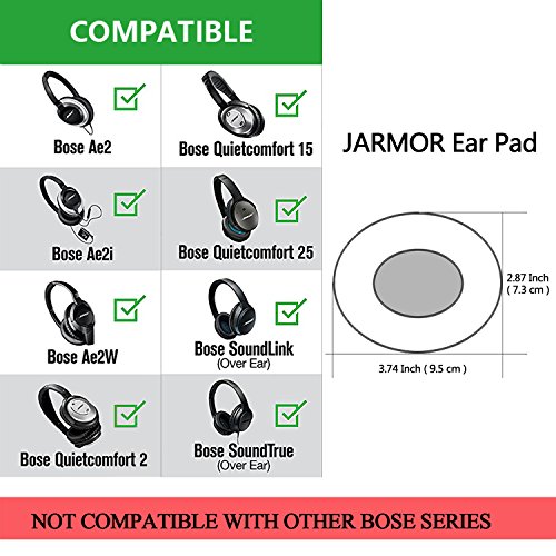 QC15 Replacement Ear Pads Kit, JARMOR Ear Cushion for Bose QuietComfort 2, Quiet Comfort 15, QC 25, QuietComfort 35, Ae2, Ae2i, Ae2w, Sound True, Sound Link (Around-Ear Only) Headphones (White)