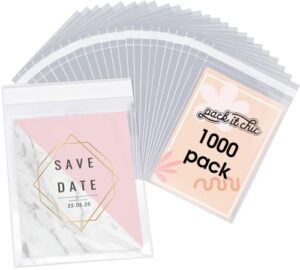 pack it chic - 4” x 6” (1000 pack) clear resealable polypropylene bags - fits 4x6 prints, photos, a1 cards, envelopes - self seal