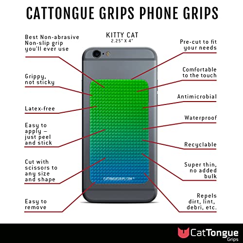 Non-Abrasive Cell Phone Grip by CatTongue - 2.25” x 4” Non Slip Grip for Smartphones Compatible with iPhone and Android, Universal Grip with No Added Bulk (Kitty Cat, Midnight)
