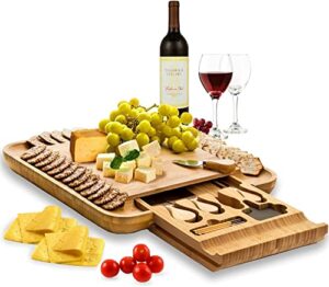 large charcuterie board gift set - bamboo cheese board and knife set - wooden cheese board platter - meat/cheese cutting board with 4 cheese knives - mothers day gifts, housewarming, wedding gift