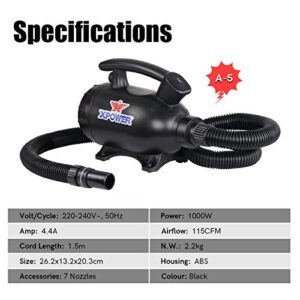 XPOWER A-5 Electric Air Duster for Dusting, Drying, Inflating, Blowing, Vacuuming, Car Detailing, Computer, Leaf Blowing, 100 CFM, 5 Nozzles + 2 Brushes, High Performance Motor, Eco-Friendly