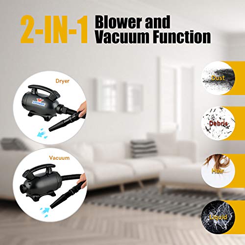 XPOWER A-5 Electric Air Duster for Dusting, Drying, Inflating, Blowing, Vacuuming, Car Detailing, Computer, Leaf Blowing, 100 CFM, 5 Nozzles + 2 Brushes, High Performance Motor, Eco-Friendly