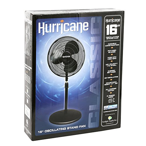 Hurricane Stand Fan - 16 Inch | Classic Series | Pedestal Fan with 90 Degree Oscillation, 3 Speed Settings, Adjustable Height 41 Inches to 55 Inches - ETL Listed, Black (736542)