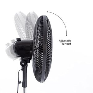 Hurricane Stand Fan - 16 Inch | Classic Series | Pedestal Fan with 90 Degree Oscillation, 3 Speed Settings, Adjustable Height 41 Inches to 55 Inches - ETL Listed, Black (736542)
