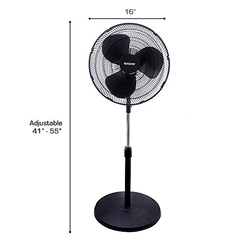 Hurricane Stand Fan - 16 Inch | Classic Series | Pedestal Fan with 90 Degree Oscillation, 3 Speed Settings, Adjustable Height 41 Inches to 55 Inches - ETL Listed, Black (736542)