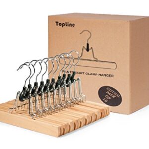 Topline Classic Wood Pants/Skirt Clamp Hangers - Natural Finish (10 Pack)