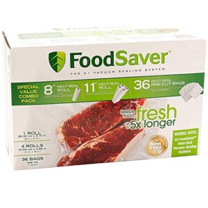 special value combo pack foodsaver 8" & 11" rolls & 36 heat-seal pre-cut bags bpa free