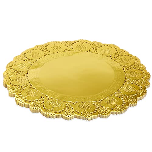 Juvale 60 Pack Round Paper Placemats for Dining Table, Formal Events, Decorative Gold Lace Paper Doilies, Bulk Disposable Charger Plates for Cakes, Desserts, and Baked Goods (12 in)