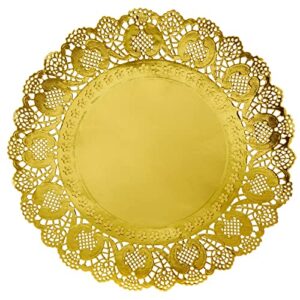 Juvale 60 Pack Round Paper Placemats for Dining Table, Formal Events, Decorative Gold Lace Paper Doilies, Bulk Disposable Charger Plates for Cakes, Desserts, and Baked Goods (12 in)