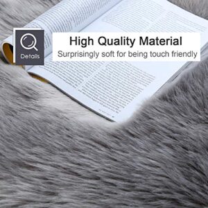 junovo Luxury Fluffy Area Rugs Furry Rug for Bedroom Faux Fur Sheepskin Nursery Rugs Fur Carpet for Kids Room Living Room Home Decor Floor Mat, Rectangle 2ft x 3ft Grey