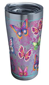 tervis butterfly motif stainless steel tumbler with clear lid 20oz, silver