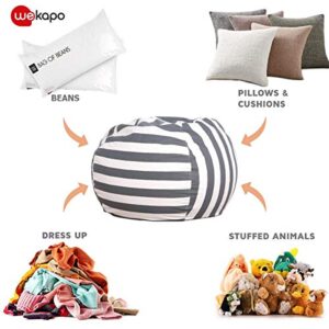 Wekapo Stuffed Animal Storage Bean Bag Chair Cover for Kids | Stuffable Zipper Beanbag for Organizing Children Plush Toys Large Premium Cotton Canvas