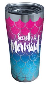 tervis mermaid tail stainless steel tumbler with clear and black hammer lid 20oz, silver