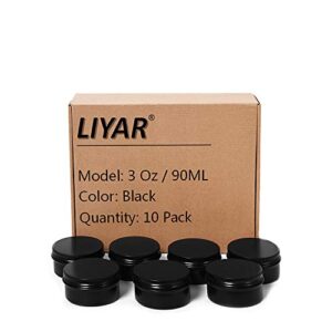 liyar tmo 3oz 90g aluminum tins round metal tin container screw top steel tin cans cosmetic sample containers tea cans bulk food storage metal steel tin jars candle travel tins(black,10 pack)