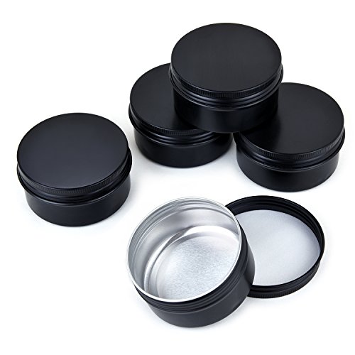 LIYAR TMO 3oz 90g Aluminum Tins Round Metal Tin Container Screw Top Steel Tin Cans Cosmetic Sample Containers Tea Cans Bulk Food Storage Metal Steel Tin Jars Candle Travel Tins(Black,10 Pack)
