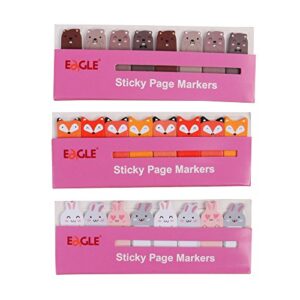 eagle cute cartoon animal sticky notes, page markers, 15 sheets per pad, 8 pads per set, 3 sets, total 360 sheets (pink)