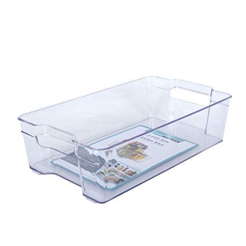 Kitchen Spaces KSL12-AMZ Large Bin Food Storage Organizer for Fridge and Pantry, 14.1" x 8.4" x 3.9", Clear