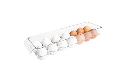 Kitchen Spaces KSEG12-AMZ Egg Tray 14pc Stackable Food Storage Organizer for Refrigerator, 14.5" x 3" x 4.5", Clear