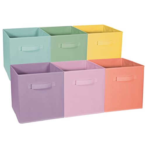 Sorbus 11 Inch Fabric Storage Cubes- Sturdy Collapsible Storage Bins with Dual Handles - Foldable Baskets for Organizing -Decorative Storage Baskets for Shelves | Home & Office Use- 6Pack| Multi-Color