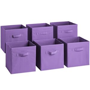 sorbus® 11 inch cube storage organizer bins - 6 pack - foldable storage cubes - rectangular shelf basket - great for nursery, playroom, closet, home organization (pastel purple)
