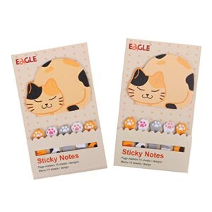 eagle cute cartoon animal sticky notes, page markers, flags, pack of 2 (cat)