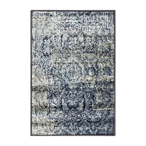 BNM Indoor Abstract Medallion Pattern Area Rug, Perfect for Office, Living Room, Entryway, Bedroom, Hardwood, Tile, or Carpet Cover, Floor Covering, Home Decor, with Jute Backing, 2' x 3', Blue