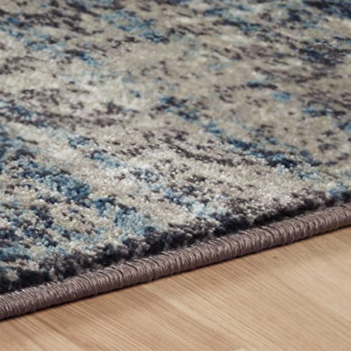 BNM Indoor Abstract Medallion Pattern Area Rug, Perfect for Office, Living Room, Entryway, Bedroom, Hardwood, Tile, or Carpet Cover, Floor Covering, Home Decor, with Jute Backing, 2' x 3', Blue