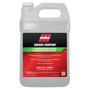 malco odor sniper - fragrance free odor eliminator for car interiors / penetrates odors at the source / chemically neutralizes foul scents in your vehicle / 1 gallon (199001)