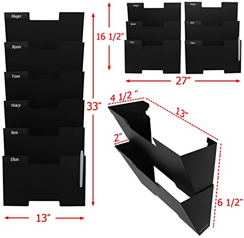 Black Wall Mount Hanging File Holder Organizer 6 Pack | Durable Steel Rack, Solid, Sturdy & Wide | for Letters, Files, Magazines & More | Organize The Desktop, Declutter Your Office - Nozzco