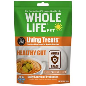 whole life pet human grade probiotic dog treats - pumpkin & yogurt – easy digestion, firmer stool, sensitive stomachs - made in the usa