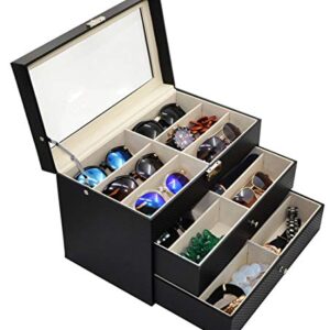 ADTL 3 Layer 18 Slots Eyeglass Sunglass Storage Box Display Glasses Textured Pattern