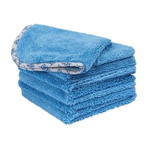 mw pro microfiber auto detailing towels (16" x 16") - 550 gsm microfiber car towels for washing drying waxing buffing polishing (6 pack, blue)