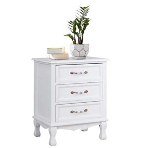 giantex 3 drawers nightstand, mid-century vintage bedside table w/exquisite handle & solid wood legs, wood sofa end table storage cabinet accent furniture for bedroom, white