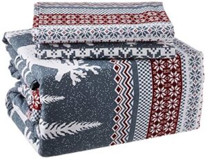 tribeca living wire170sheetqu winter reindeer flannel deep pocket sheet set, 3pieces, queen
